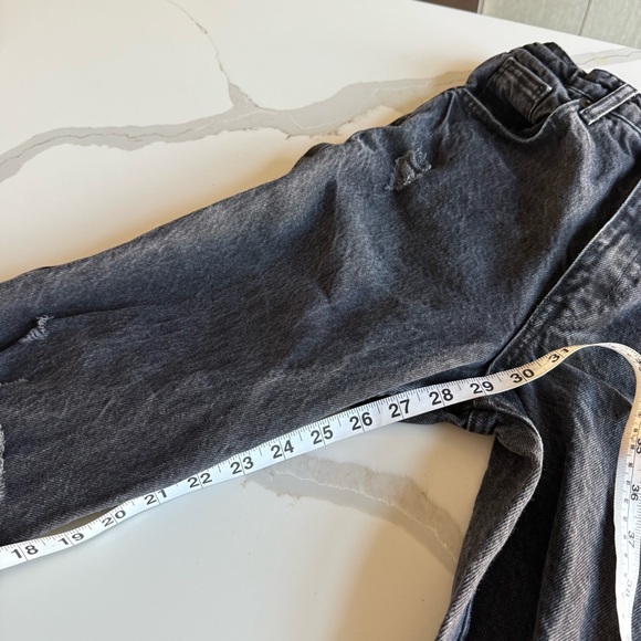 Zara Black Distressed Ripped Knee High Waisted Wide Leg Jeans Cuffed Denim - Picture 15 of 16